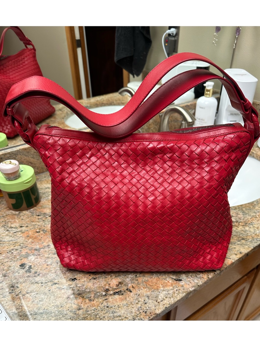 Bottega Venetta BRAND NEW NEVER USED Red Woven Leather Shoulder Bag.